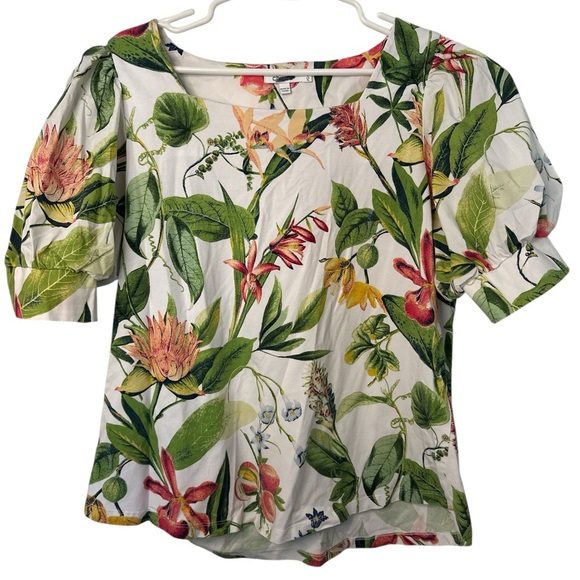 Chico's Green and White Floral Tropical Blouse - Picture 1 of 6